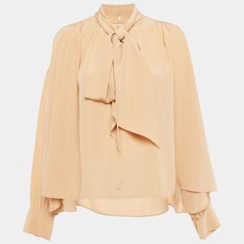 مملوكة مسبقًا Chloé Beige Silk Neck Tie Detail Blouse S 