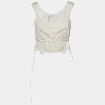 Pre Owned Chloe White Cotton Tie Detail Bustier Top M