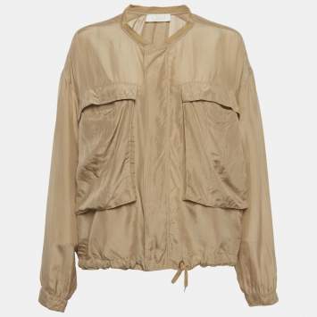 Pre Owned Chloé Beige Silk Zip Front Jacket L