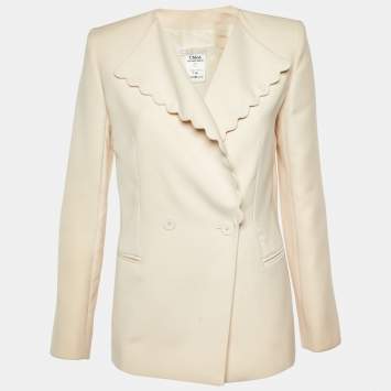 Pre Owned Chloe Cream Wool Scalloped Double Breasted Blazer S
