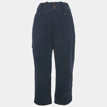 مملوكة مسبقًا Chloé Navy Blue Eyelet Cotton Trousers M