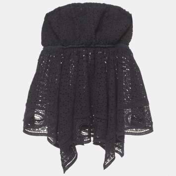 Pre Owned توب كلوى بحلقة دانتيل بربطة غير متوازنة أسود كحلي مقاس متوسط