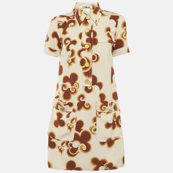 مملوكة مسبقًا Chloe Orange/Beige Crepe Printed Mini Dress M