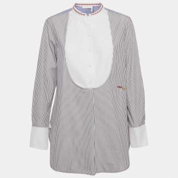 Pre Owned Chloe Black/White Striped Cotton Tunic M 