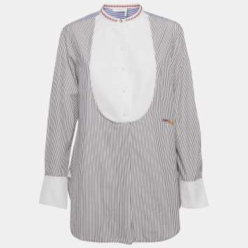 Pre Owned تونيك من كلو Cotton أسود/أبيض مخطط مقاس متوسط