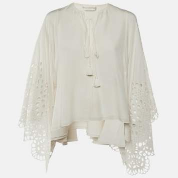 Pre Owned Chloe Off White Silk Eyelet Detail Top S