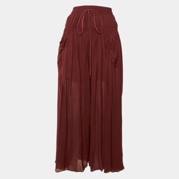 Pre Owned Chloe Burgundy Chiffon Tiered Maxi Skirt M