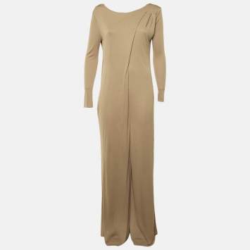 Pre Owned Chloé Beige Jersey Draped Back Jumpsuit M