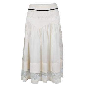 Pre Owned Chloe Cream Lace Insert Pleated Silk Midi Skirt S
