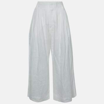 Pre Owned Chloé Ivory Linen Wide Leg Pants M