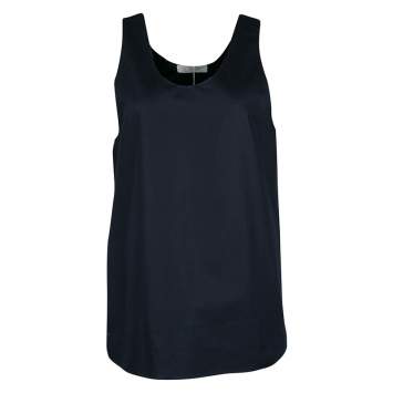 Pre Owned Chloe Navy Blue Woven Cotton Sleeveless Top M 
