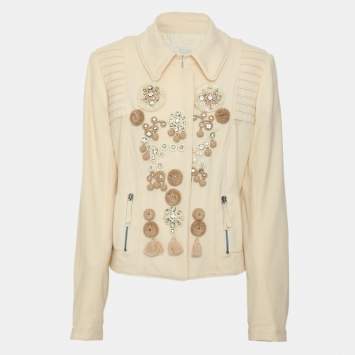 Pre Owned Chloe Light Beige Wool Blend Embroidered Cropped Jacket L