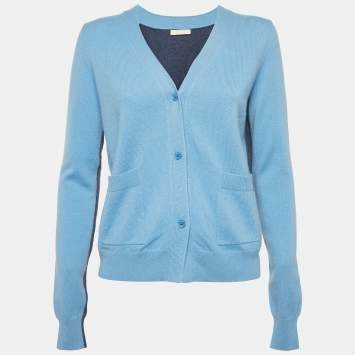 Pre Owned Chloé Blue Cashmere Knit Paneled V-Neck Cardigan M