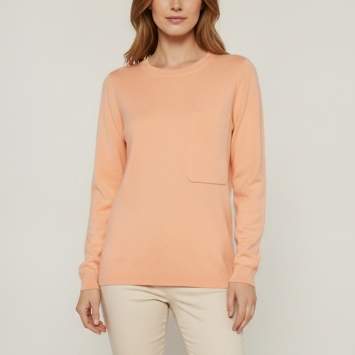 Pre Owned Chloé Peach Cashmere Knit Pocket Crewneck Pullover XS
