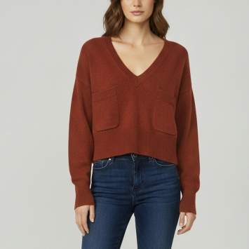 Pre Owned Chloé Burgundy Cashmere Knit V-Neck Cropped Sweater S