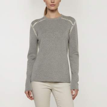 Pre Owned Chloé Grey Cashmere Blend Knit Whipstitch Trim Pullover M