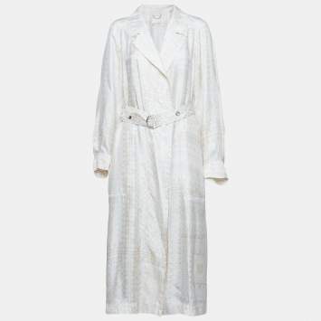 Pre Owned Chloe White Floral Print Silk Belted Duster Coat XL