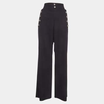 Pre Owned Chloe Navy Blue Wool Blend Wide Leg Sailor Trousers L