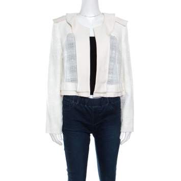Pre Owned Chloe Sail White Textured Open Front Jacket S