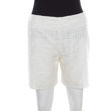 Pre Owned Chloe Ecru Eyelet Embroidered Cotton Shorts M