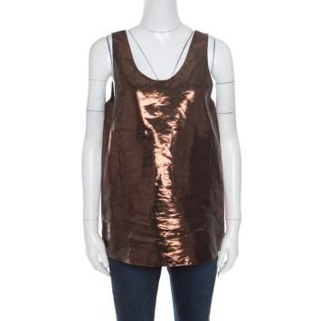 Pre Owned Chloe Metallic Brown Patch Pocket Detail Sleeveless Tank Top M