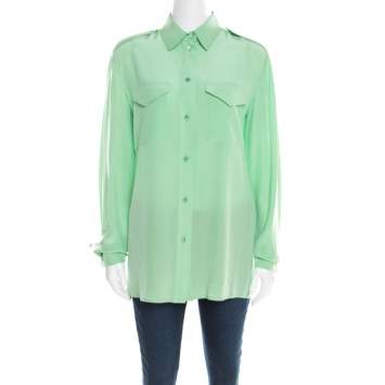 Pre Owned Chloe Green Silk Long Sleeve Blouse M