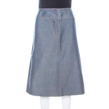 Pre Owned Chloe Vintage Navy Blue Cotton and Silk High Waist Skirt S