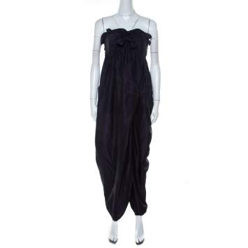 Pre Owned Chloe Navy Blue Ruffle Detail Strapless Draped Jumpsuit M