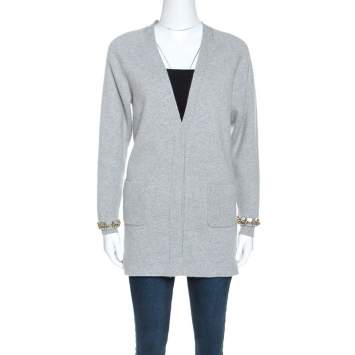 Pre Owned Chloe Grey Cashmere Metal Detail Button Front Cardigan XS