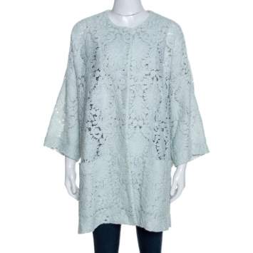 Pre Owned Chloe Mint Green Guipure Lace Oversized Coat S 