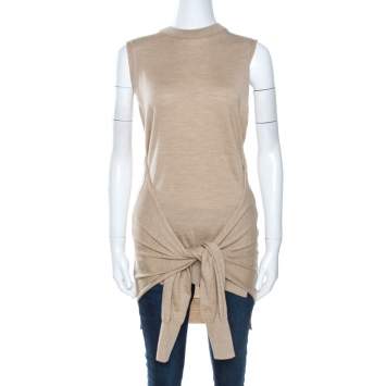 Pre Owned Chloe Seed Brown Wool Tie Up Detail Sleeveless Top S