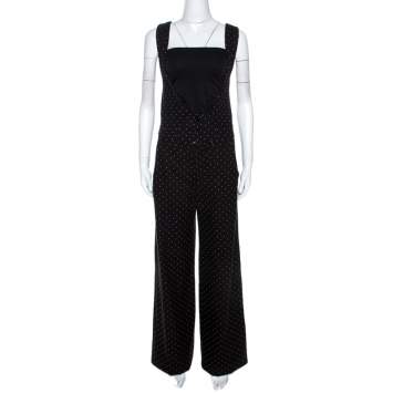 Pre Owned Chloé Black Dot Motif Jacquard Wide Leg Jumpsuit M