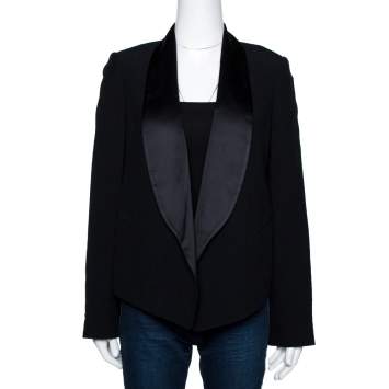 Pre Owned Chloe Black Crepe Shawl Lapel Open Front Blazer M