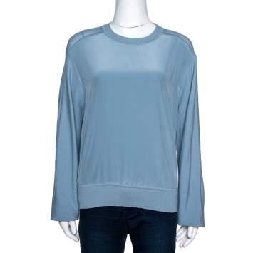 Pre Owned Chloe Powder Blue Purl Knit Wool and Silk Sweatshirt L