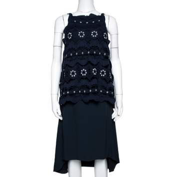 Pre Owned Chloe Navy Blue Cutout Lace Overlay Sleeveless Dress S