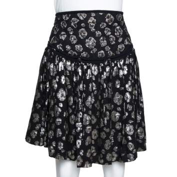 Pre Owned Chloe Black & Gold Metallic Silk Jacquard Pleated Short Skirt M