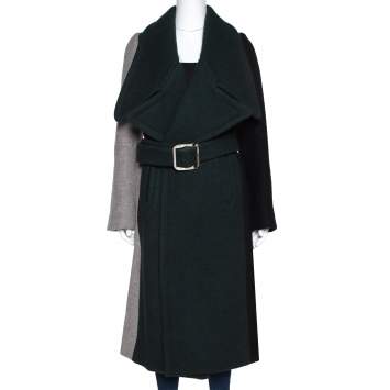 Pre Owned Chloé Colorblock Wool Blend Belted Long Coat M