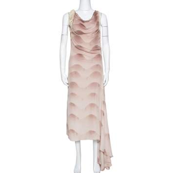 Pre Owned Chloe Vintage Gazelle Ombre Silk Bead Embellished Cowl Neck Dress S