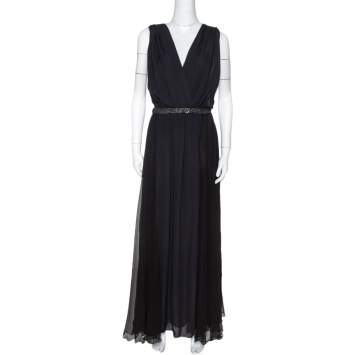Pre Owned Chloe Black Silk Embellished Sheer Back Sleeveless Gown M