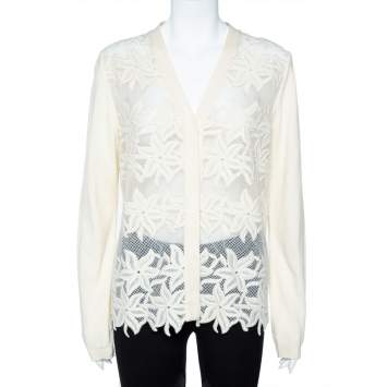Pre Owned Chloe Cream Knit Embroidered Cardigan XL