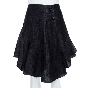 Pre Owned Chloe Black Lurex Seersucker Silk Ruffle Detail Skirt M