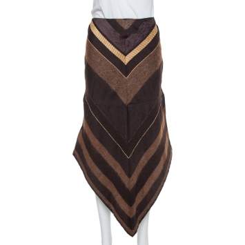 Pre Owned Chloe Brown Wool Asymmetric Hem Midi Skirt M