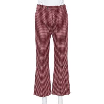 Pre Owned Chloe Red & Black Checked Wool Flared Trousers M