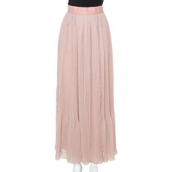 Pre Owned Chloe Pink Silk Chiffon Pleated Midi Skirt S