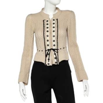 Pre Owned Chloe Vintage Beige Wool Knit Hook Front Cropped Cardigan S
