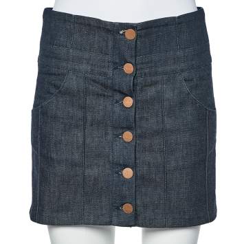 Pre Owned Chloe Black Denim Button Front Mini Skirt M