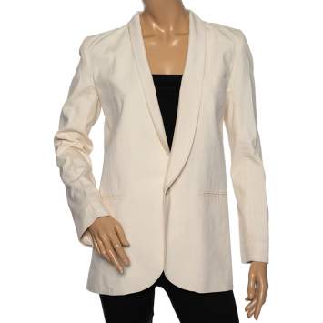 Pre Owned Chloe Cream Silk Pocketed Single Breasted Blazer M