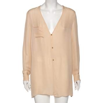 Pre Owned Chloe Peach Silk Pocket Detailed Button Front Oversized Blouse M