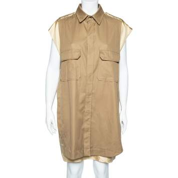 Pre Owned Chloe Beige Silk Coat Overlay Detail Oversized Shift Dress M