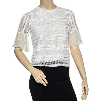 Pre Owned Chloe White Crochet Lace Top M